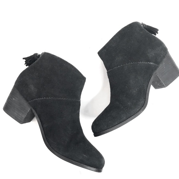 TOMS Black Suede Stacked Block Heel Size 10 Ankle Boots Booties - Picture 12 of 16